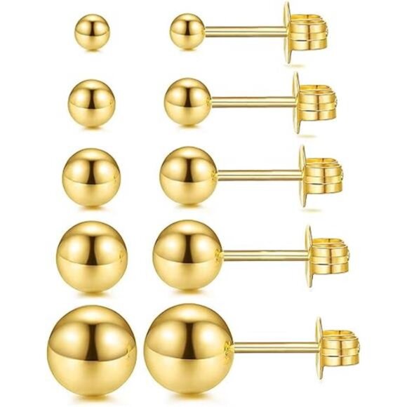 14K Gold Plated Stud Earrings for Women, Pearl Stud Earrings Ball Stud - Picture 7 of 7